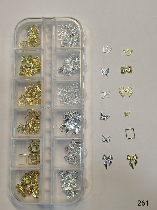 GV656 3D Metallic Nail Art Decorations – Bows, Crowns & Butterflies Box (261)