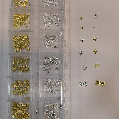GV650 Silver & Gold Nail Charms Set – Stars, Bows, Butterflies & Geometric Mix (262)