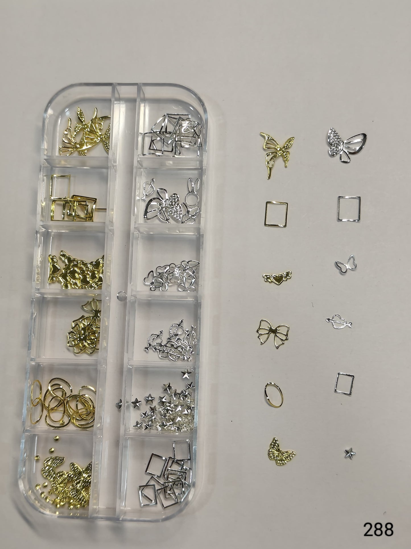 GV659 Butterfly Nail Art Charms Kit – Gold & Silver Mix (288)