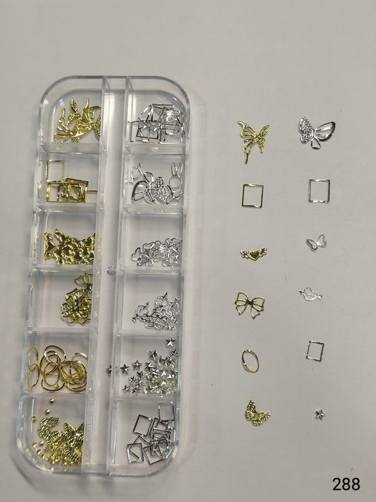 GV659 Butterfly Nail Art Charms Kit – Gold & Silver Mix (288)
