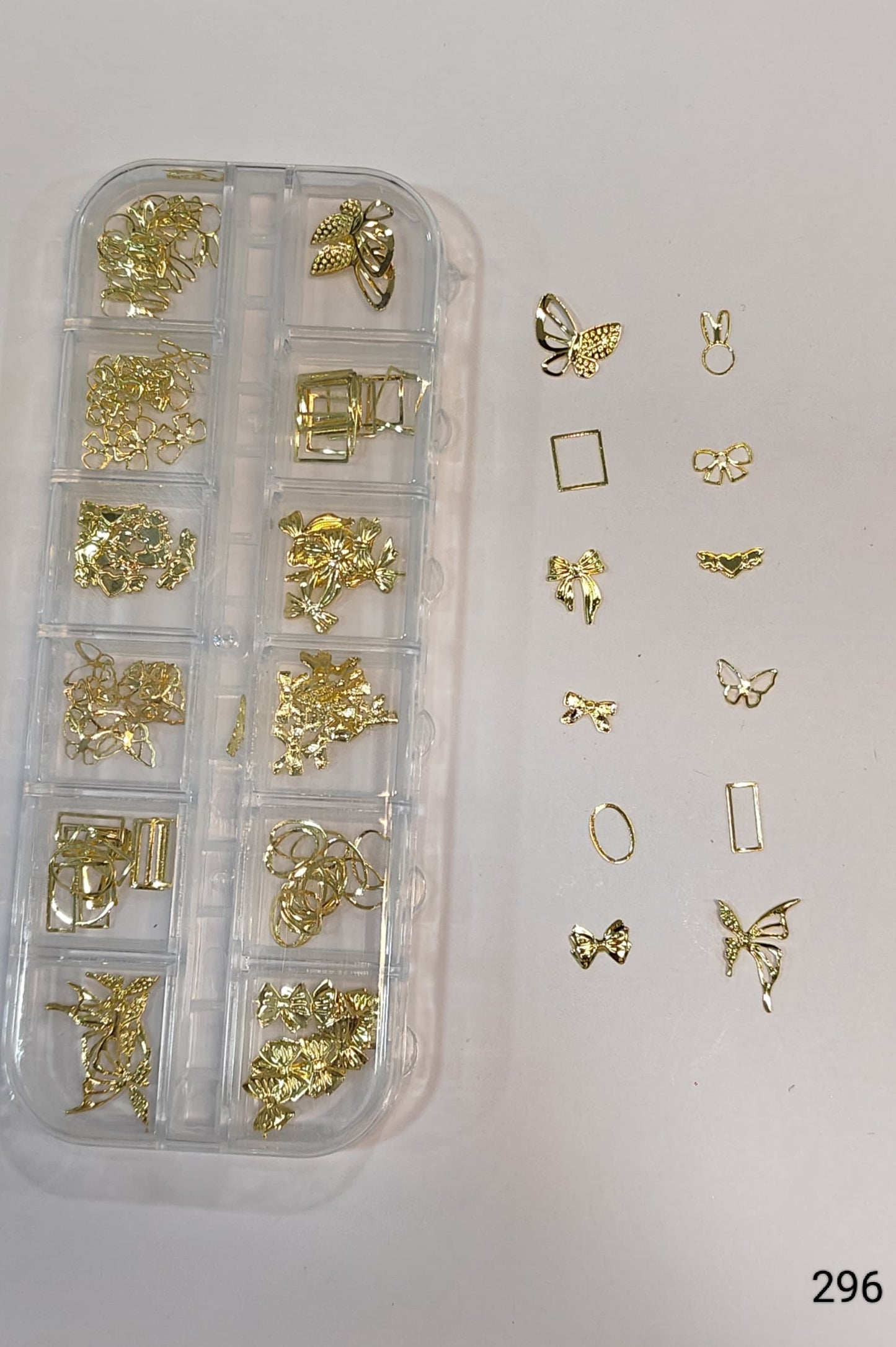 GV645 Gold Nail Charms Set – Butterfly, Bow, Bunny & Geometric Designs (296)