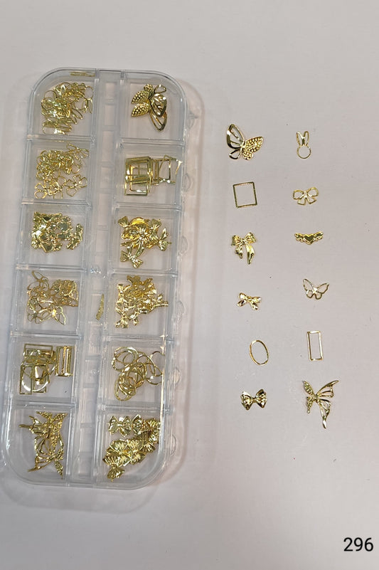 GV645 Gold Nail Charms Set – Butterfly, Bow, Bunny & Geometric Designs (296)