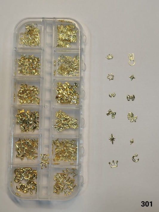 GV658 3D Gold Metallic Nail Art Decorations – Mixed Shapes Box (301)