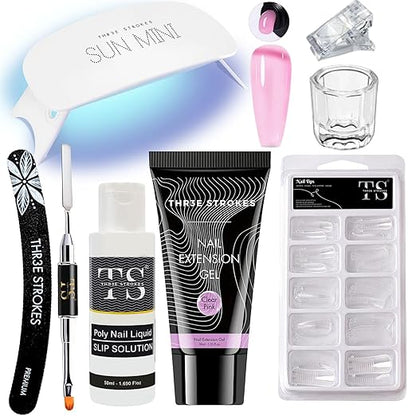 GV1075 Poly Nail Gel Extension Kit With Slip Solution Uv Nail Lamp for Builder Gel UV Nail Art Kit Nail Extension Set {SSD KIT} (PINK, 8 IN 1)