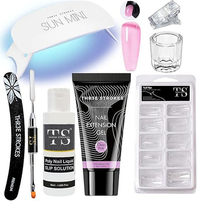 GV1075 Poly Nail Gel Extension Kit With Slip Solution Uv Nail Lamp for Builder Gel UV Nail Art Kit Nail Extension Set {SSD KIT} (PINK, 8 IN 1)