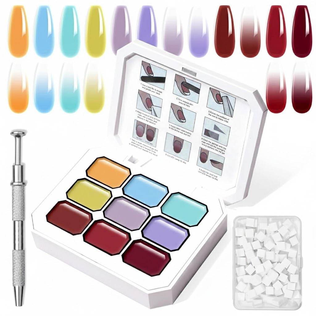 GV903 THR3E STROKES Ombre Gel Nail Polish with Nail Art Sponges for Pat Gel Ombre Color Palette Blush Effect Pat Painting Gradient Blooming Gels 9colors for Ombre Nails Multistyle French Manicure DIY