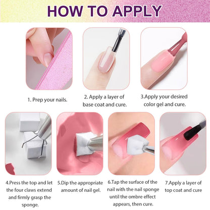 GV903 THR3E STROKES Ombre Gel Nail Polish with Nail Art Sponges for Pat Gel Ombre Color Palette Blush Effect Pat Painting Gradient Blooming Gels 9colors for Ombre Nails Multistyle French Manicure DIY