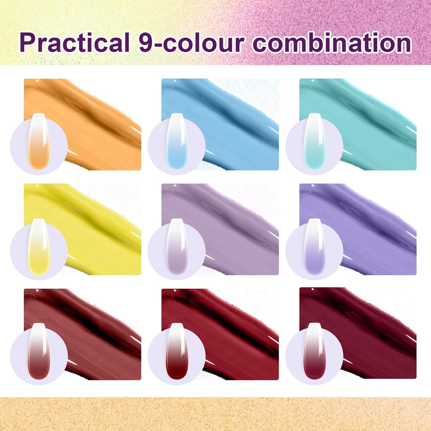 GV903 THR3E STROKES Ombre Gel Nail Polish with Nail Art Sponges for Pat Gel Ombre Color Palette Blush Effect Pat Painting Gradient Blooming Gels 9colors for Ombre Nails Multistyle French Manicure DIY