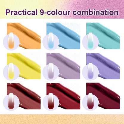 GV903 THR3E STROKES Ombre Gel Nail Polish with Nail Art Sponges for Pat Gel Ombre Color Palette Blush Effect Pat Painting Gradient Blooming Gels 9colors for Ombre Nails Multistyle French Manicure DIY