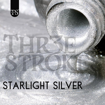 GV906 THR3E STROKES Cat Eye Gel Nail Polish 15Ml Gel Polish Soak Off U V Led Nail Lamp 1 Color Silver Shimmer Velvet Finish Gel Nail Polish Nail Art Manicure Salon Diy Home (Starlight Silver)