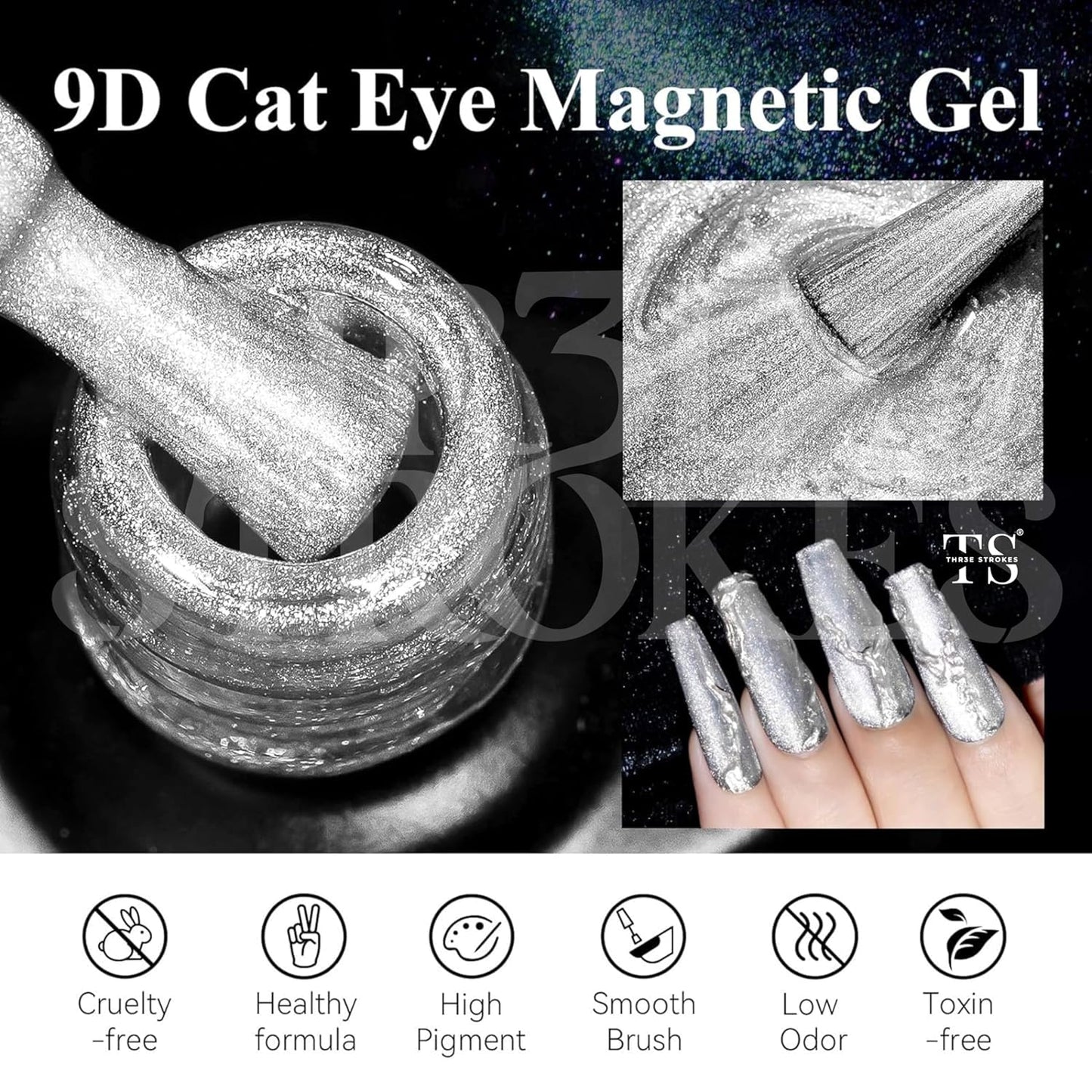 GV906 THR3E STROKES Cat Eye Gel Nail Polish 15Ml Gel Polish Soak Off U V Led Nail Lamp 1 Color Silver Shimmer Velvet Finish Gel Nail Polish Nail Art Manicure Salon Diy Home (Starlight Silver)
