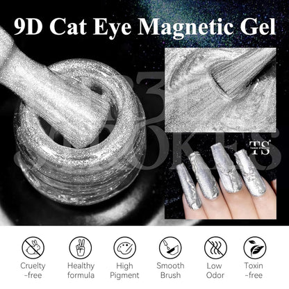 GV906 THR3E STROKES Cat Eye Gel Nail Polish 15Ml Gel Polish Soak Off U V Led Nail Lamp 1 Color Silver Shimmer Velvet Finish Gel Nail Polish Nail Art Manicure Salon Diy Home (Starlight Silver)
