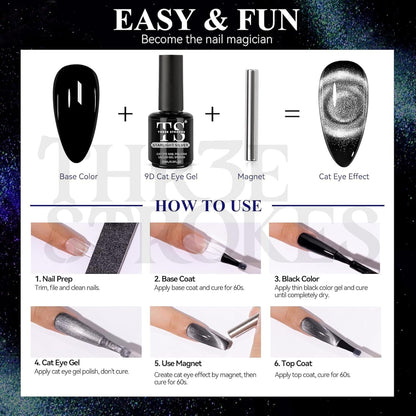 GV906 THR3E STROKES Cat Eye Gel Nail Polish 15Ml Gel Polish Soak Off U V Led Nail Lamp 1 Color Silver Shimmer Velvet Finish Gel Nail Polish Nail Art Manicure Salon Diy Home (Starlight Silver)