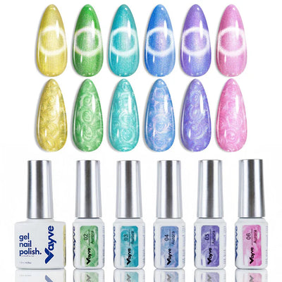 GV966 Vayve Cat Eye Gel Polish Set – Aurora Magnetic Effect Gel Nail Polish, 6 Shades