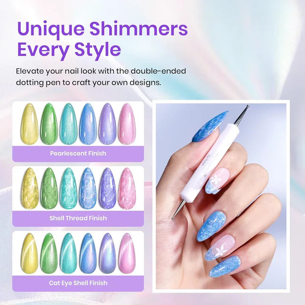 GV966 Vayve Cat Eye Gel Polish Set – Aurora Magnetic Effect Gel Nail Polish, 6 Shades