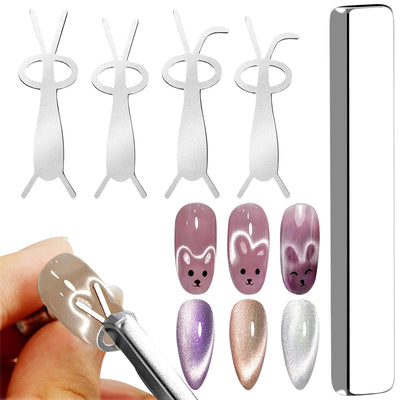 GV891 THR3E STROKES Cat Eye Magnet Tool,Bunny Magnet for Nails,4-PC Bunny-Shaped Nail Magnet Guide for Cat Eye Nail Art Salon or Home (BUNNY MAGNET)