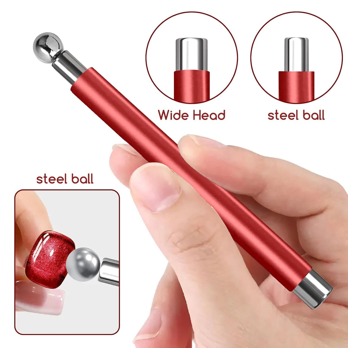 GV778 THR3E STROKES Essentials Cat Eye Magnetic For Nails Double-head Nail Magnet Sturdy Cat Eye Magnet For Nails With Round Magnetic Bead Multifunctional Magnet For Cat Eye Gel Polish Home Diy (Ball Magnet)