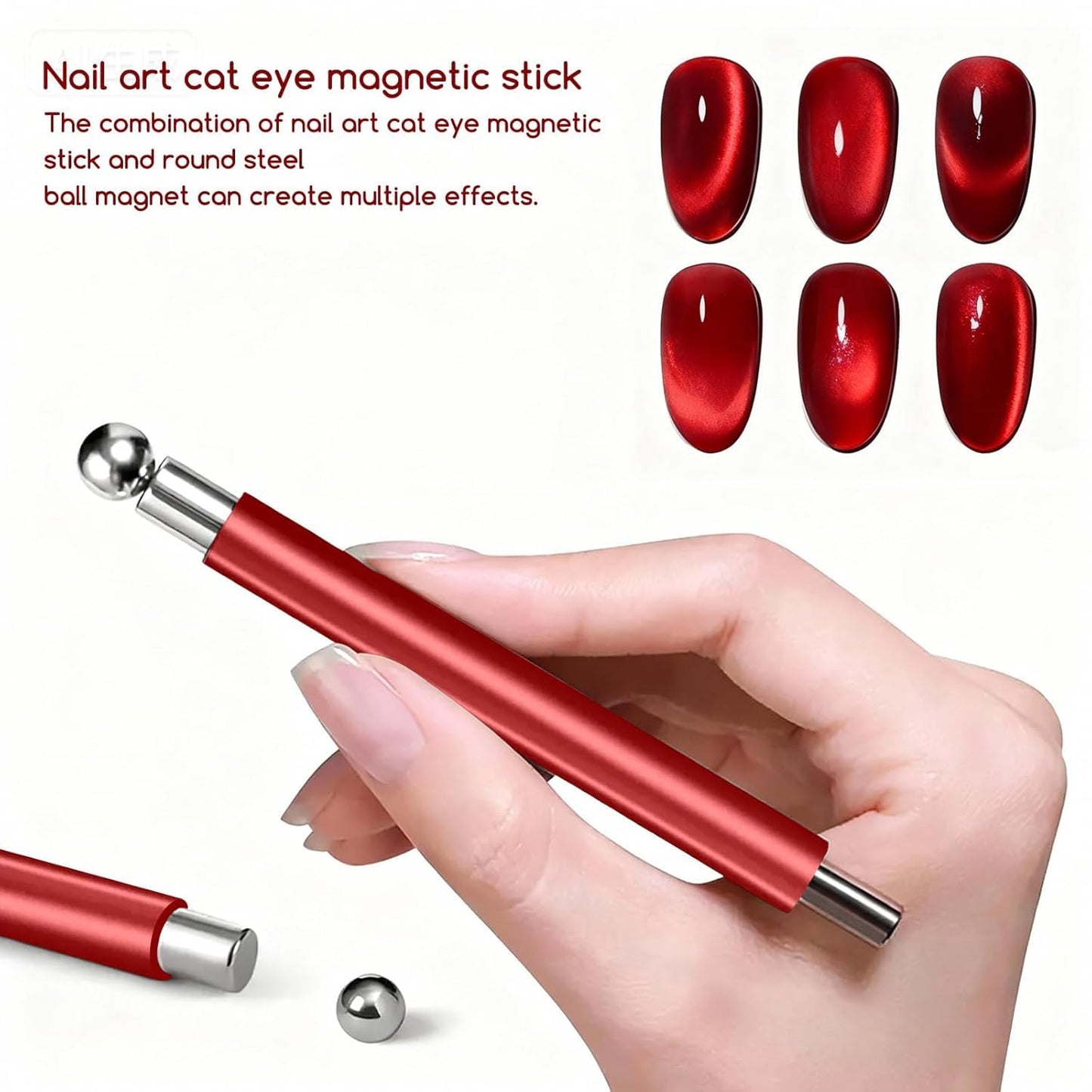 GV778 THR3E STROKES Essentials Cat Eye Magnetic For Nails Double-head Nail Magnet Sturdy Cat Eye Magnet For Nails With Round Magnetic Bead Multifunctional Magnet For Cat Eye Gel Polish Home Diy (Ball Magnet)