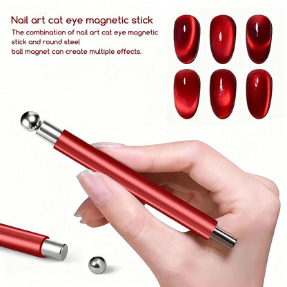 GV778 THR3E STROKES Essentials Cat Eye Magnetic For Nails Double-head Nail Magnet Sturdy Cat Eye Magnet For Nails With Round Magnetic Bead Multifunctional Magnet For Cat Eye Gel Polish Home Diy (Ball Magnet)