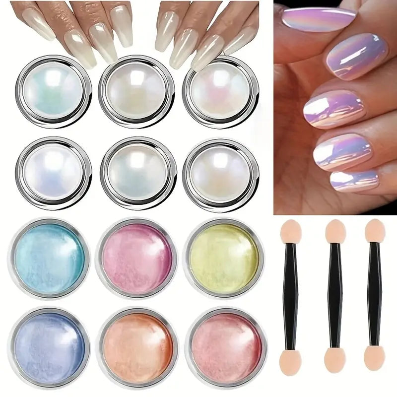 GV739 12-Color Chrome Nail Art Powder Set – Mirror Effect Metallic Pigment for DIY Gel & Acrylic Manicure Designs (Each 0.5gm)