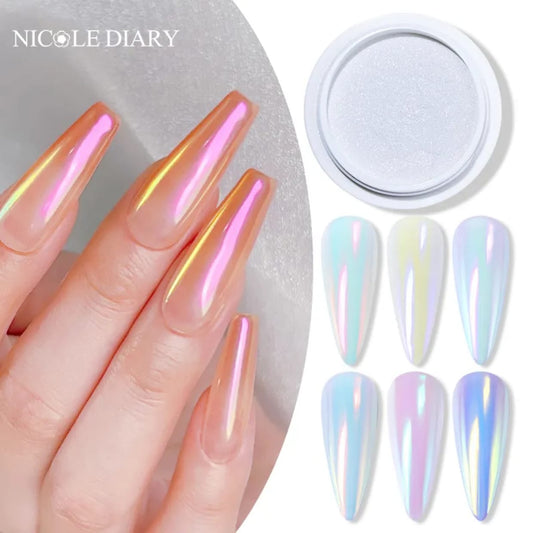 GV630 Aurora Chrome Nail Powder – Holographic Mirror Effect Pigment for Nail Art