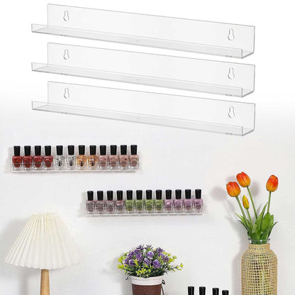 GV1157 Clear Acrylic Wall Mount Nail Polish Organizer Racks – Floating Shelf Display Stand, Set of 4 Pcs