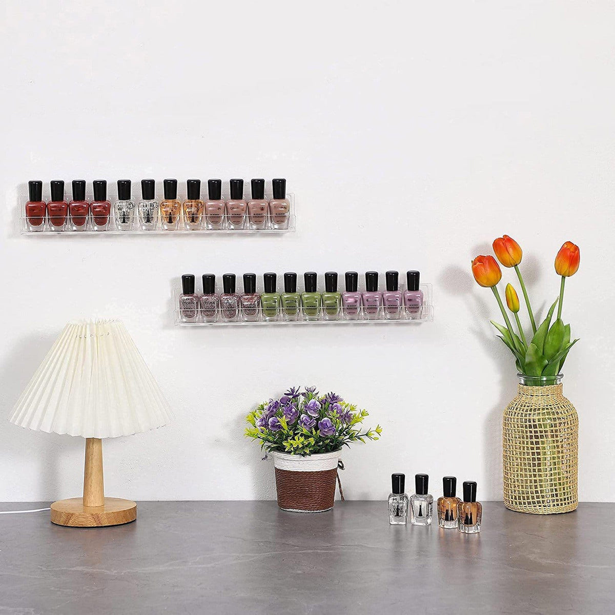 GV1157 Clear Acrylic Wall Mount Nail Polish Organizer Racks – Floating Shelf Display Stand, Set of 4 Pcs