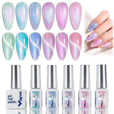GV969 Vayve Coralia Cat Eye Gel Polish Set – Magnetic Effect, Pearl 6 Shades