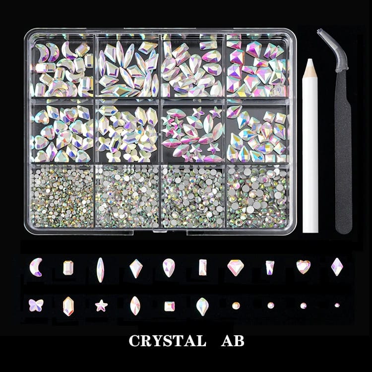GV634 Nail Art Rhinestone Set – 3D Crystal Gems Kit with Picker Tool