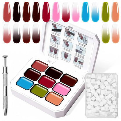 GV903 THR3E STROKES Ombre Gel Nail Polish with Nail Art Sponges for Pat Gel Ombre Color Palette Blush Effect Pat Painting Gradient Blooming Gels 9colors for Ombre Nails Multistyle French Manicure DIY