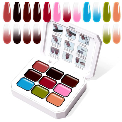 GV903 THR3E STROKES Ombre Gel Nail Polish with Nail Art Sponges for Pat Gel Ombre Color Palette Blush Effect Pat Painting Gradient Blooming Gels 9colors for Ombre Nails Multistyle French Manicure DIY