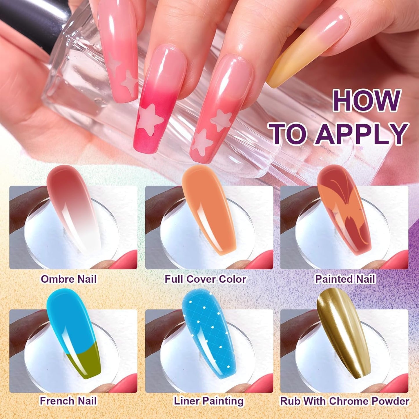 GV903 THR3E STROKES Ombre Gel Nail Polish with Nail Art Sponges for Pat Gel Ombre Color Palette Blush Effect Pat Painting Gradient Blooming Gels 9colors for Ombre Nails Multistyle French Manicure DIY