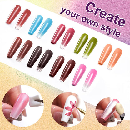 GV903 THR3E STROKES Ombre Gel Nail Polish with Nail Art Sponges for Pat Gel Ombre Color Palette Blush Effect Pat Painting Gradient Blooming Gels 9colors for Ombre Nails Multistyle French Manicure DIY