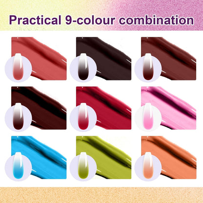 GV903 THR3E STROKES Ombre Gel Nail Polish with Nail Art Sponges for Pat Gel Ombre Color Palette Blush Effect Pat Painting Gradient Blooming Gels 9colors for Ombre Nails Multistyle French Manicure DIY