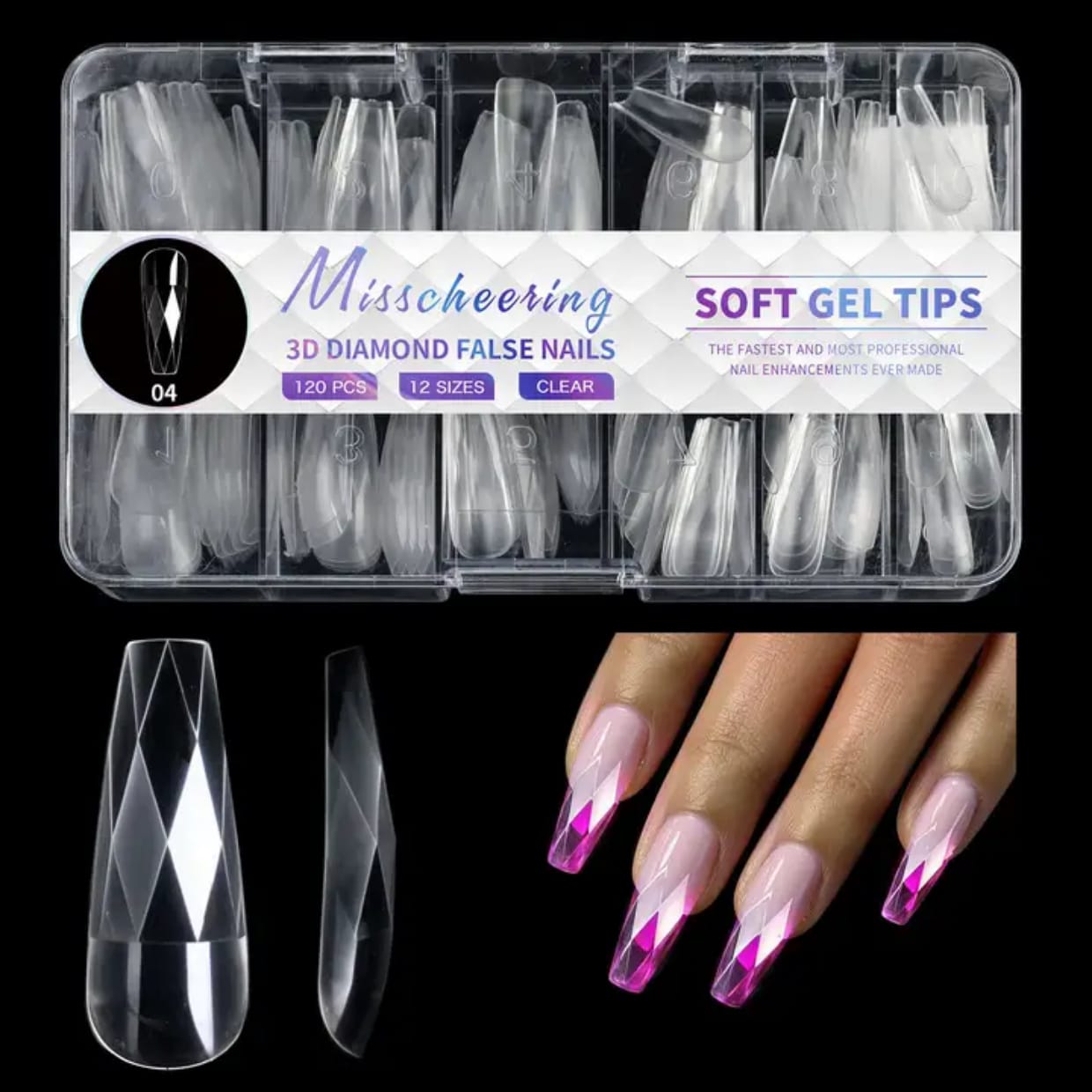 GV726 3D Diamond Shaped Polygel Nail, Extension Clear Full Cover False Nail Tips, Hybrid Gel Acrylic Nail