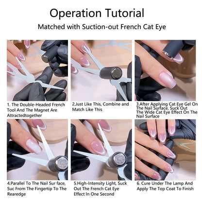 GV892 THR3E STROKES Double-head Cat Eye Nail Magnet, 2 in 1 Strong Magnetic Tool for French Effect, Perfect for DIY or Nail Salon