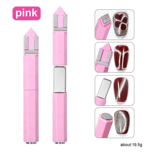 GV913 4 in 1 Dual-End Magnetic Cat Eye Nail Art Stick – Multi-Shape Magnet Pen Tool for 3D Cat Eye, Velvet & Galaxy Gel Effects (Pink/Green) Color may Vary