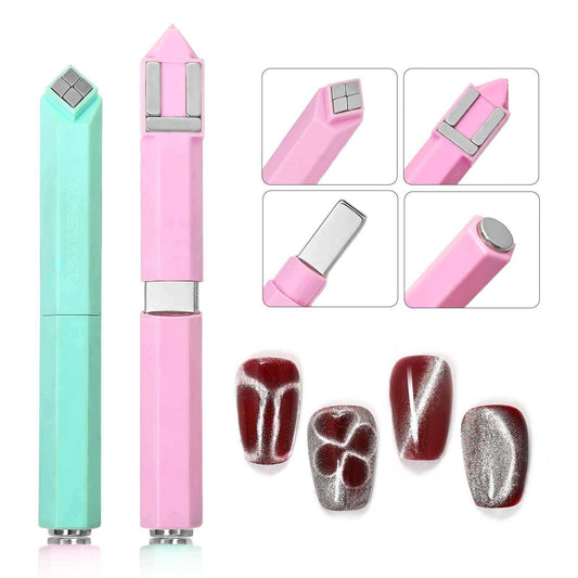 GV913 4 in 1 Dual-End Magnetic Cat Eye Nail Art Stick – Multi-Shape Magnet Pen Tool for 3D Cat Eye, Velvet & Galaxy Gel Effects (Pink/Green) Color may Vary