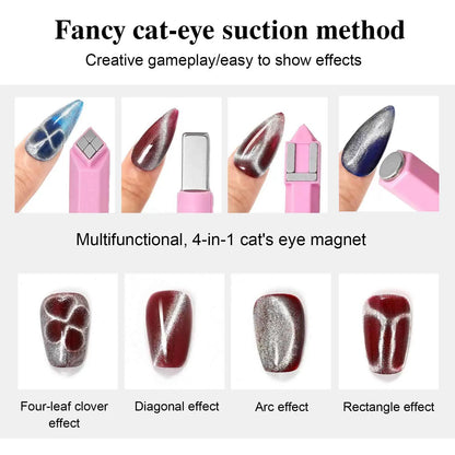 GV913 4 in 1 Dual-End Magnetic Cat Eye Nail Art Stick – Multi-Shape Magnet Pen Tool for 3D Cat Eye, Velvet & Galaxy Gel Effects (Pink/Green) Color may Vary