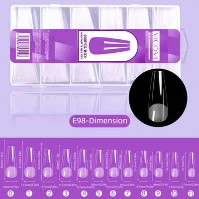 GV775 VICOVI 600PCS Half Matte Nail Tips Box Extra Long Coffin Nail Extensions Set