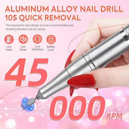 GV1097 Professional Electric Nail Drill Machine 45000 RPM – Portable Rechargeable Nail File Kit with LCD Display, E-File for Acrylic, Gel Nails & Manicure Pedicure