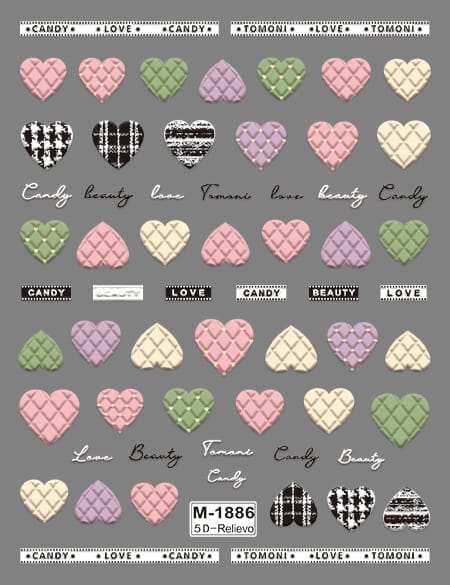 GV598 5D Heart Nail Art Stickers – Embossed Candy Color Love & Beauty Design Decals (M-1886)