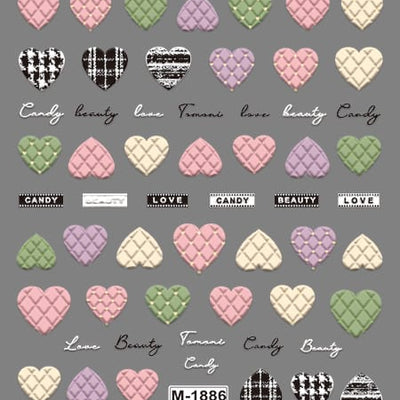 GV598 5D Heart Nail Art Stickers – Embossed Candy Color Love & Beauty Design Decals (M-1886)