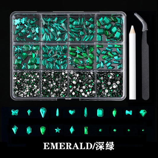 GV634 Nail Art Rhinestone Set – 3D Crystal Gems Kit with Picker Tool