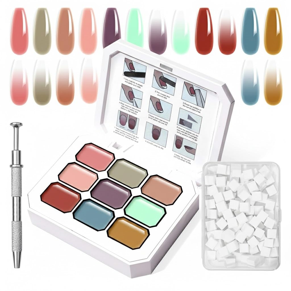 GV903 THR3E STROKES Ombre Gel Nail Polish with Nail Art Sponges for Pat Gel Ombre Color Palette Blush Effect Pat Painting Gradient Blooming Gels 9colors for Ombre Nails Multistyle French Manicure DIY