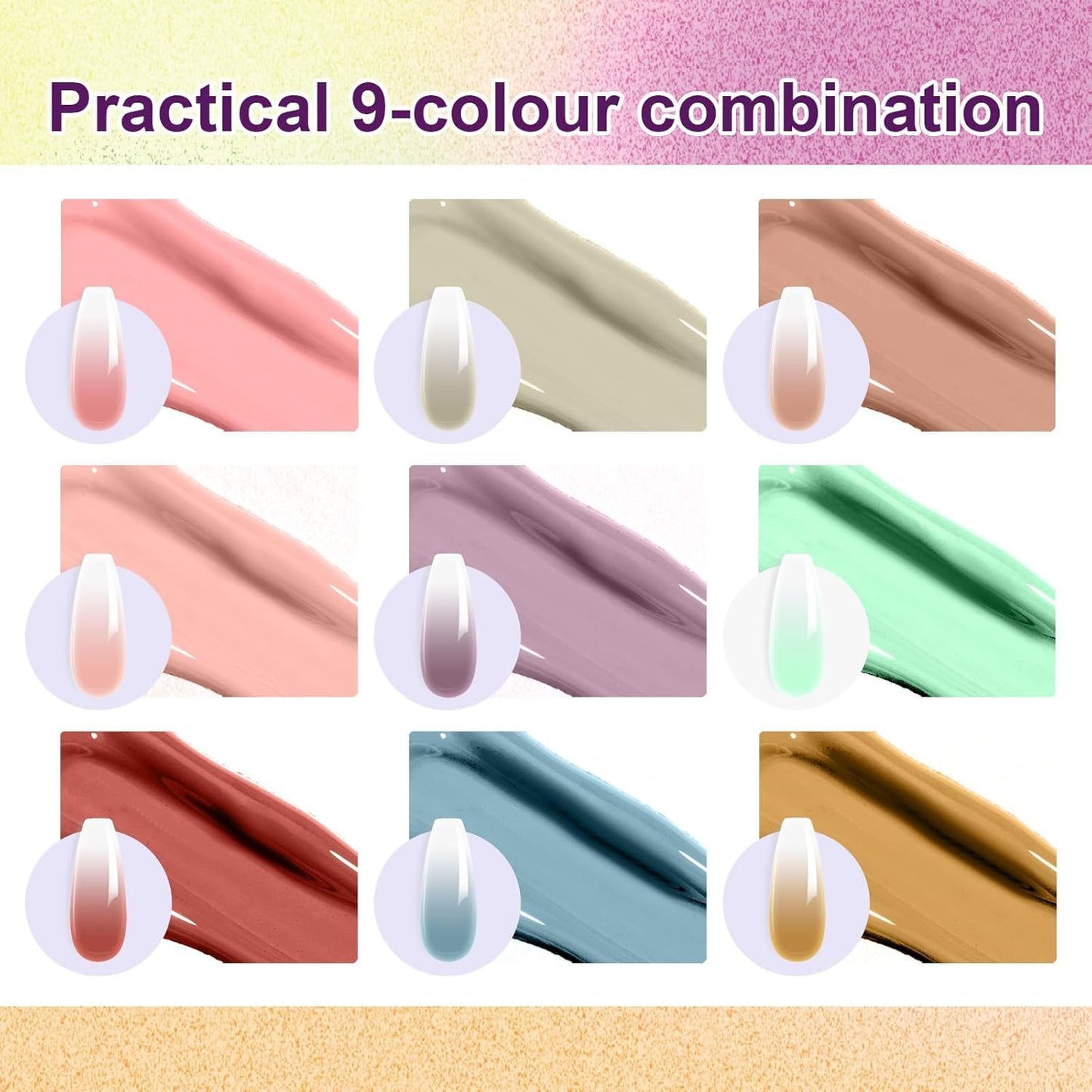 GV903 THR3E STROKES Ombre Gel Nail Polish with Nail Art Sponges for Pat Gel Ombre Color Palette Blush Effect Pat Painting Gradient Blooming Gels 9colors for Ombre Nails Multistyle French Manicure DIY