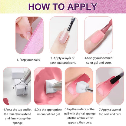 GV903 THR3E STROKES Ombre Gel Nail Polish with Nail Art Sponges for Pat Gel Ombre Color Palette Blush Effect Pat Painting Gradient Blooming Gels 9colors for Ombre Nails Multistyle French Manicure DIY