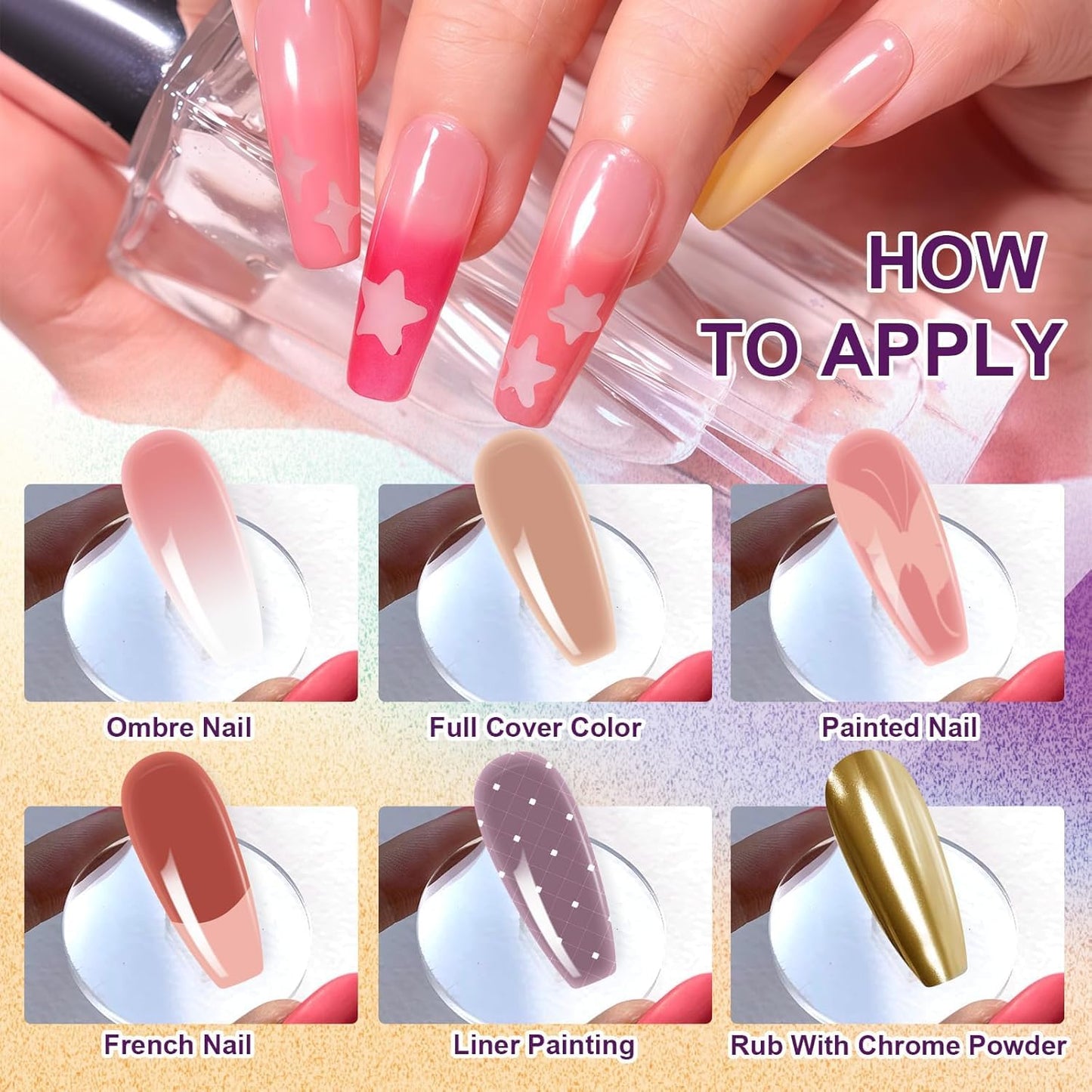 GV903 THR3E STROKES Ombre Gel Nail Polish with Nail Art Sponges for Pat Gel Ombre Color Palette Blush Effect Pat Painting Gradient Blooming Gels 9colors for Ombre Nails Multistyle French Manicure DIY