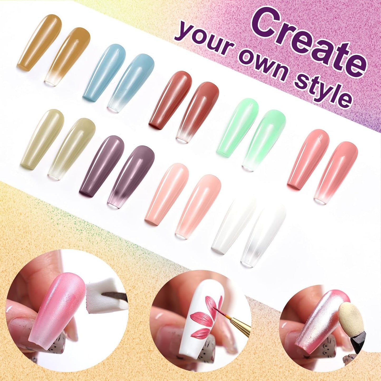 GV903 THR3E STROKES Ombre Gel Nail Polish with Nail Art Sponges for Pat Gel Ombre Color Palette Blush Effect Pat Painting Gradient Blooming Gels 9colors for Ombre Nails Multistyle French Manicure DIY