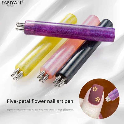 GV911 1Pcs 5-Dot Nail Art Dotting Pen – Multi-Head Flower Dot Tool for Nail Art, Mandala & Gel Polish Design Color may Vary